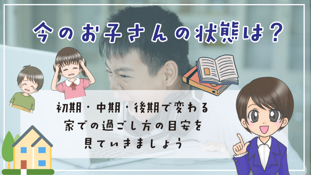 不登校　小学生　家での過ごし方　今のお子さんの状態　初期・中期・後期で変わる過ごし方　目安
