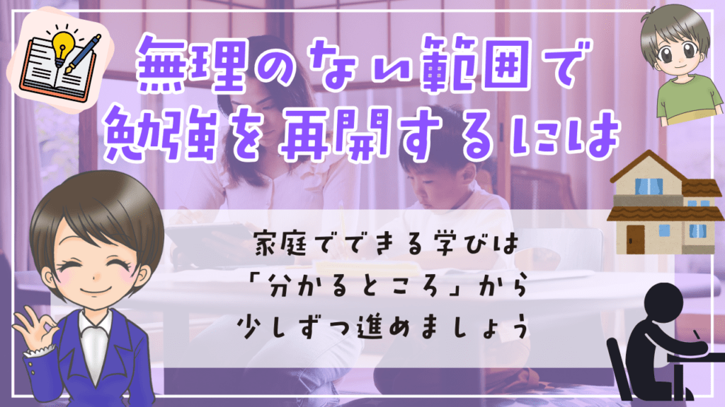 不登校　小学生　家での過ごし方　無理のない範囲で勉強を再開するには　家庭でできる学び