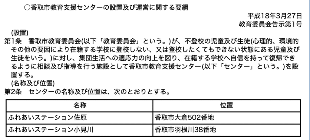 フリースクール 香取地域 ふれあいステーション佐原・小見川